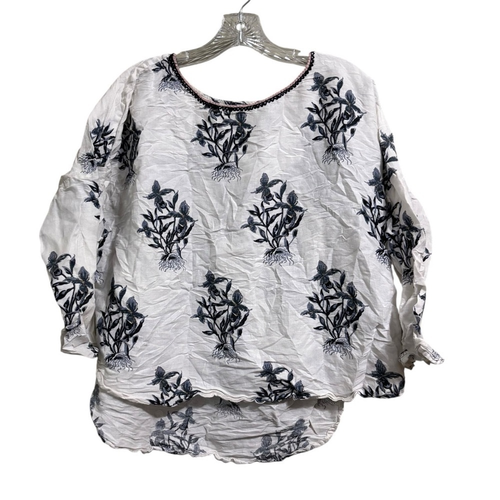 VOLOSHIN SZ LG LINEN BKEND PRINTED BLOUSE